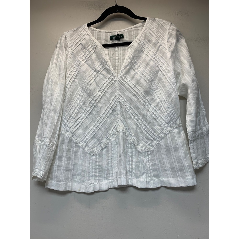 Lauren Jeans Co Ralph Lauren Blouse Womens Small White Excellent Boho Lace